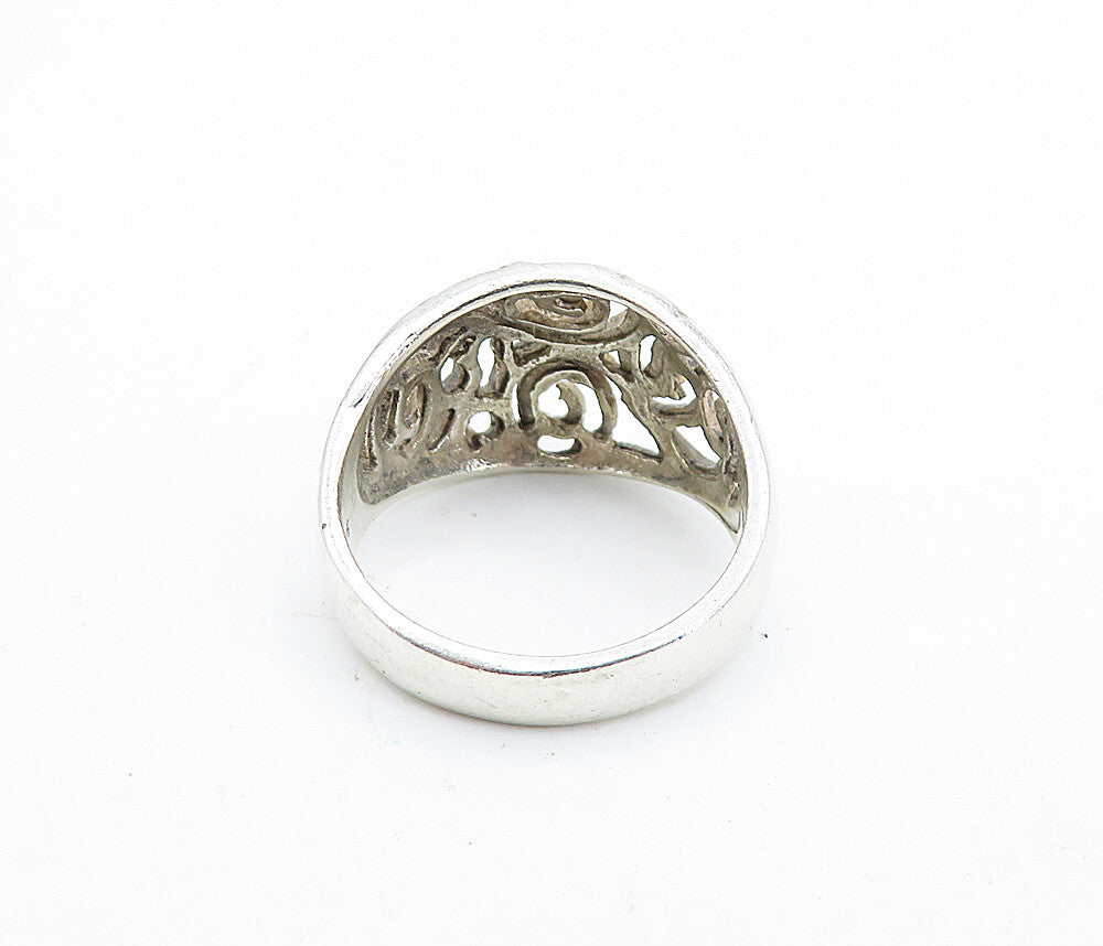 925 Sterling Silver  Vintage Swirl Cutout Design Dome Band Ring Sz 7  RG6254
