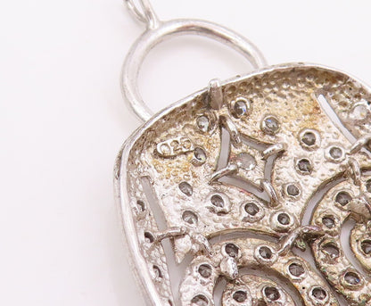 925 Sterling Silver Vintage Pendant Round CZ Openwork Handbag OPENS  PT25792