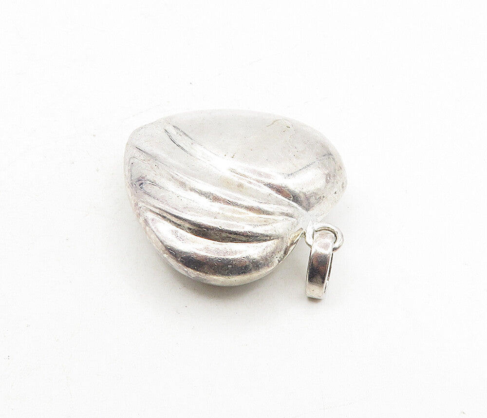 925 Sterling Silver  Vintage Scalloped Puffy Love Heart Drop Pendant  PT6429