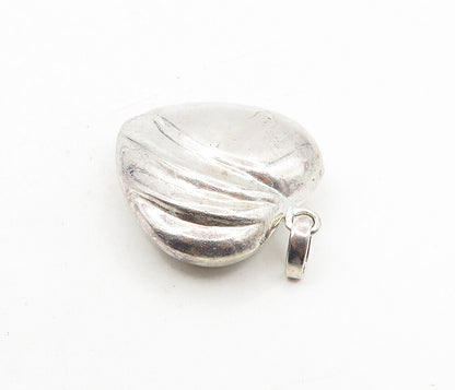 925 Sterling Silver  Vintage Scalloped Puffy Love Heart Drop Pendant  PT6429