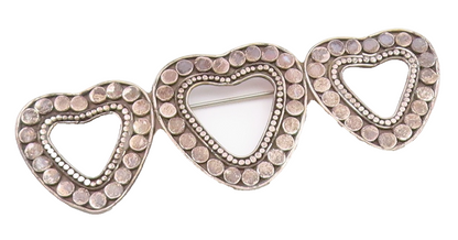 925 Sterling Silver Vintage Brooch Pin Beaded Cutout Linked Love Hearts  BP10736