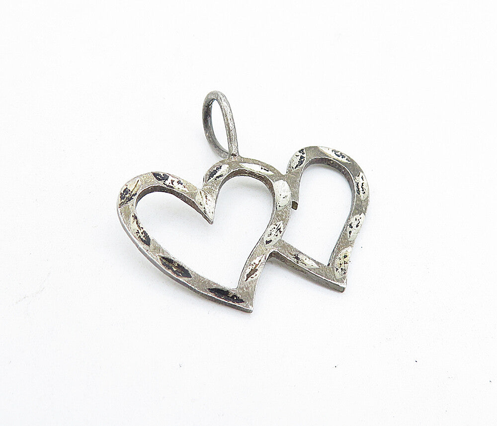 925 Sterling Silver Vintage Dark Tone Open Double Love Heart Pendant PT5266