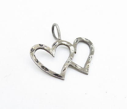 925 Sterling Silver Vintage Dark Tone Open Double Love Heart Pendant PT5266