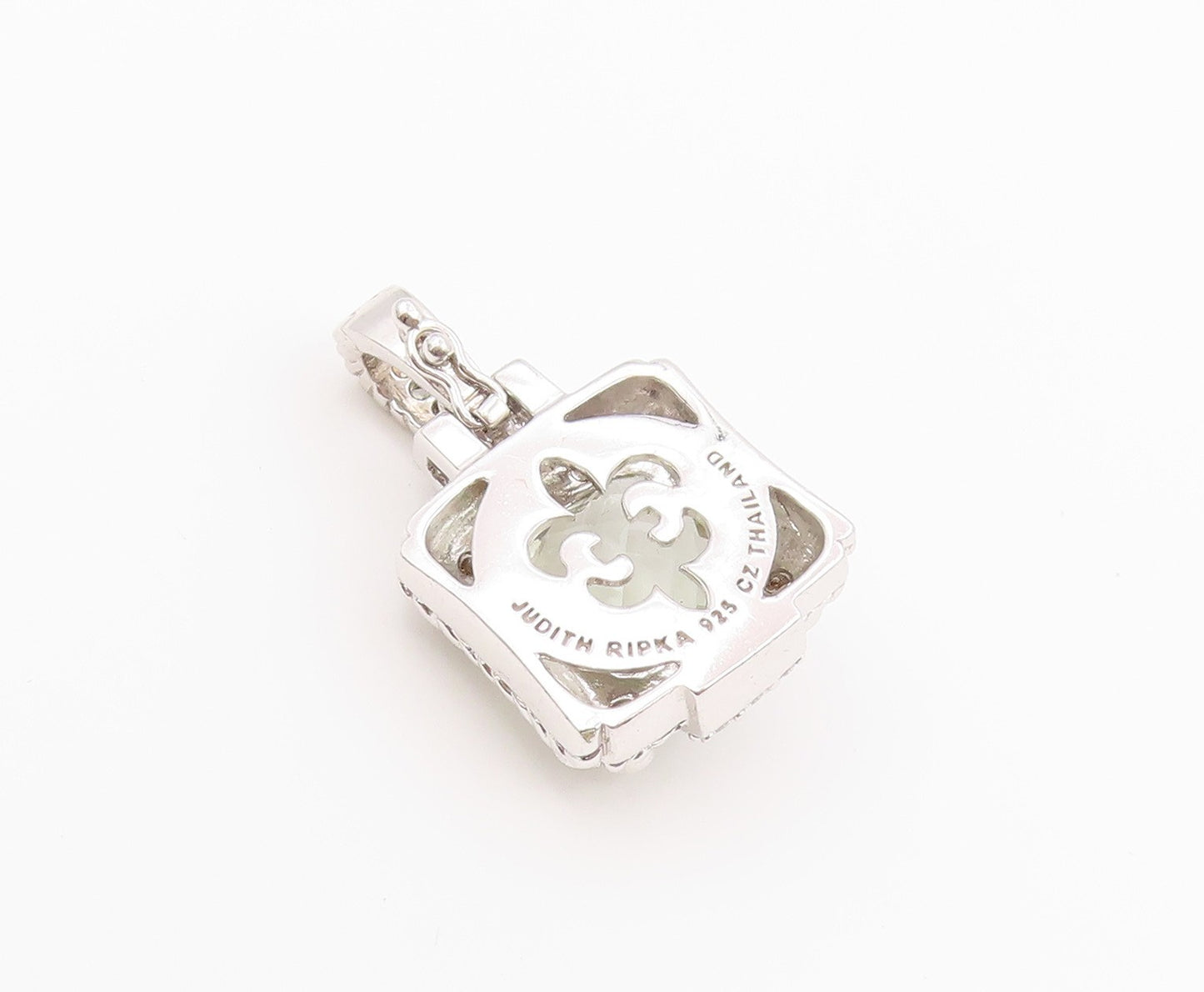 925 Sterling Silver Vintage Pendant JUDITH RIPKA Green Amethyst Charm  PT26422