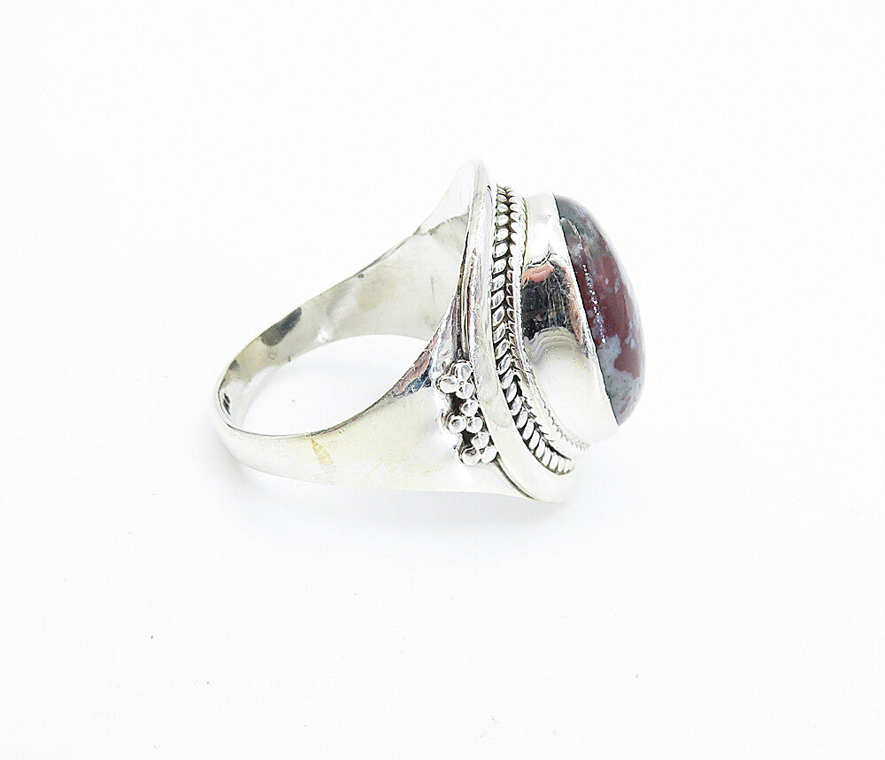 925 Sterling Silver Cabochon Cut Jasper Twist Cocktail Ring Sz 9 RG7874
