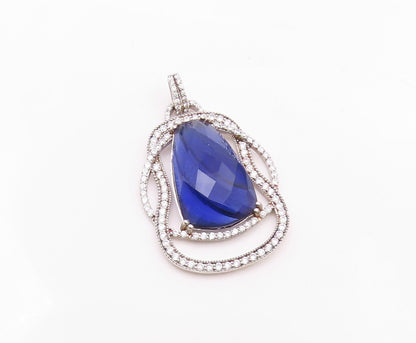 925 Sterling Silver  Shiny Faceted Tanzanite & Cubic Zirconia Pendant  PT13605
