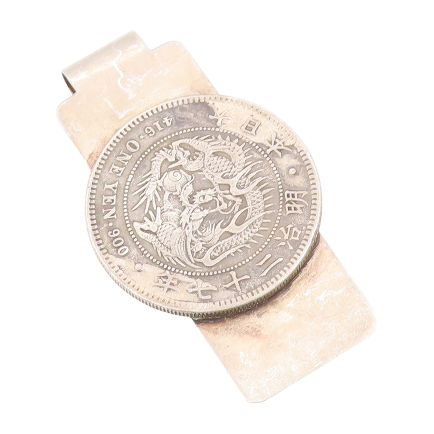 925 Sterling Silver Vintage Money Clip Solid Dark Tone Chinese Export  TR3875