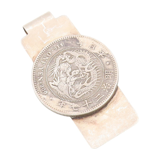 925 Sterling Silver Vintage Money Clip Solid Dark Tone Chinese Export  TR3875