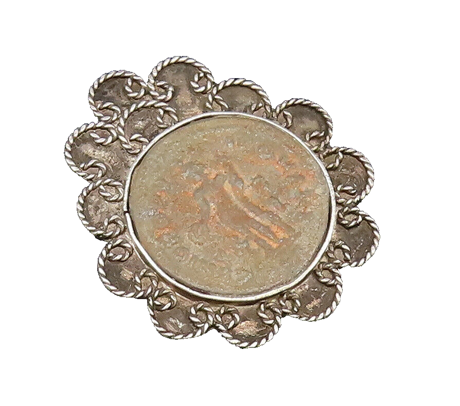 RANA 925 Silver  Vintage Pretzel Twist Edge Carved Center Brooch Pin  BP9862