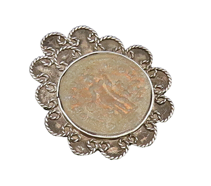 RANA 925 Silver  Vintage Pretzel Twist Edge Carved Center Brooch Pin  BP9862