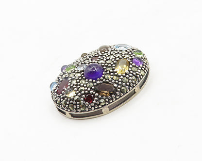 925 Silver  Vintage Topaz Amethyst Peridot & Garnet Oval Dome Pendant  PT15284