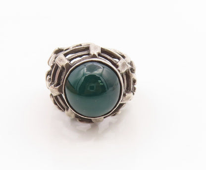925 Sterling Silver Vintage Ring ISRAEL Green Onyx Brutalist Band  Sz 6  RG35922