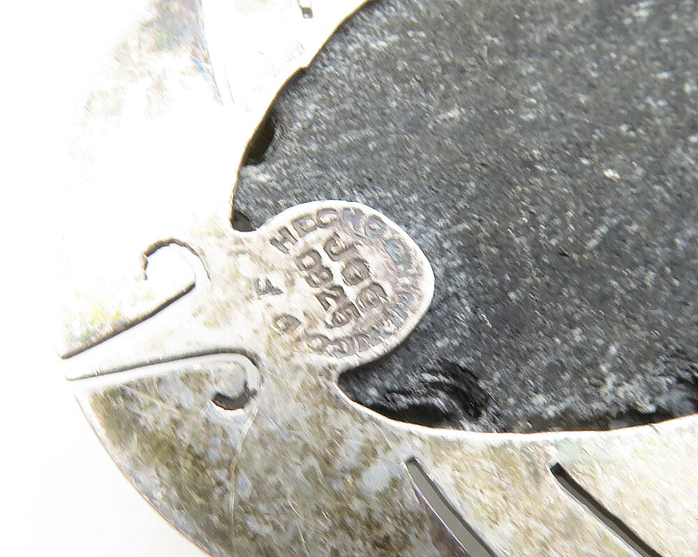 MEXICO 925 Sterling Silver  Vintage Face Carved Black Onyx Brooch Pin  BP7684