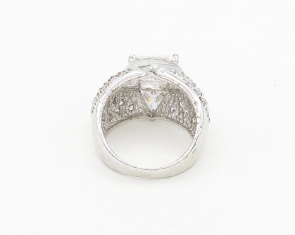 925 Sterling Silver  Sparkling Cubic Zirconia Cocktail Ring Sz 6.5  RG18019