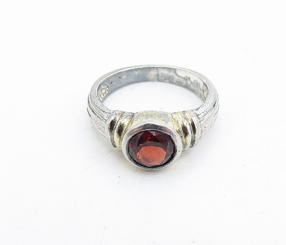 925 Sterling Silver Vintage Red Topaz Fluted Solitaire Ring Sz 5 RG5781