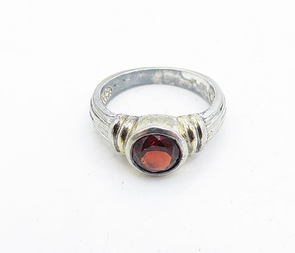 925 Sterling Silver Vintage Red Topaz Fluted Solitaire Ring Sz 5 RG5781