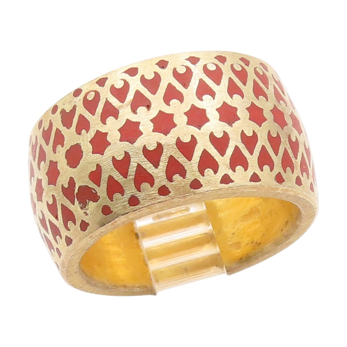 925 Sterling Silver Vintage Ring Gold Plated Red Lattice Pattern  Sz 7  RG34548