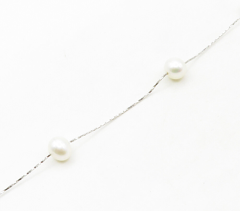 925 Sterling Silver  Freshwater Pearls Shiny Thin Chain Necklace  NE2673