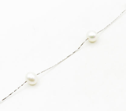 925 Sterling Silver  Freshwater Pearls Shiny Thin Chain Necklace  NE2673