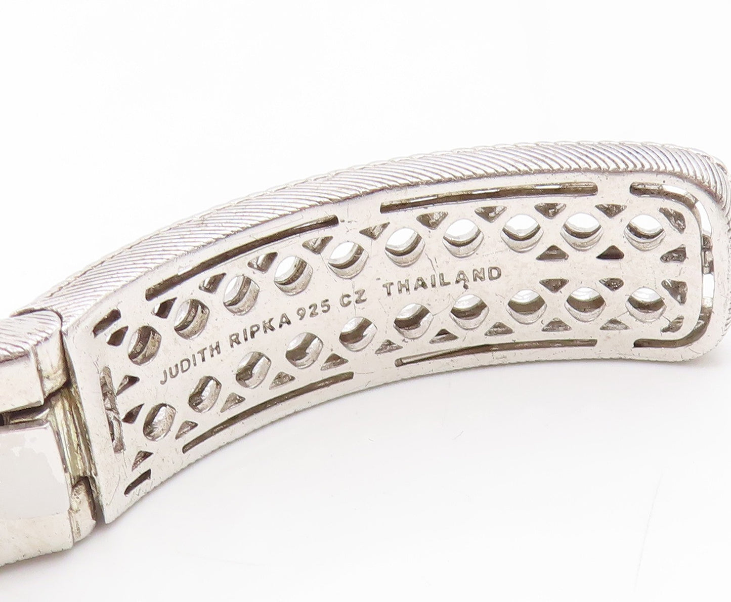 925 Sterling Silver Vintage Bracelet JUDITH RIPKA Elegant CZ Wide Cuff  BT11927