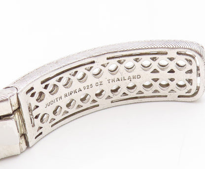 925 Sterling Silver Vintage Bracelet JUDITH RIPKA Elegant CZ Wide Cuff  BT11927