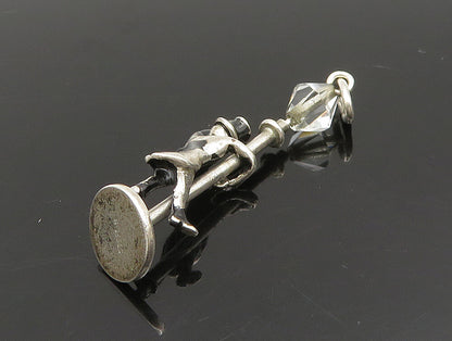 925 Silver  Vintage Enamel Magician Man On Quartz Pole Pendant (MOVES) PT20418