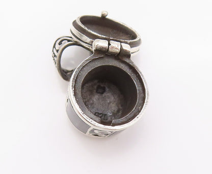 925 Sterling Silver Vintage Pendant Onyx Inlay Swirly Carved Box OPENS  PT24052