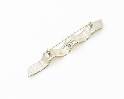 MEXICO 925 Sterling Silver  Vintage Shiny Two Tone Ribbon Brooch Pin  BP6907