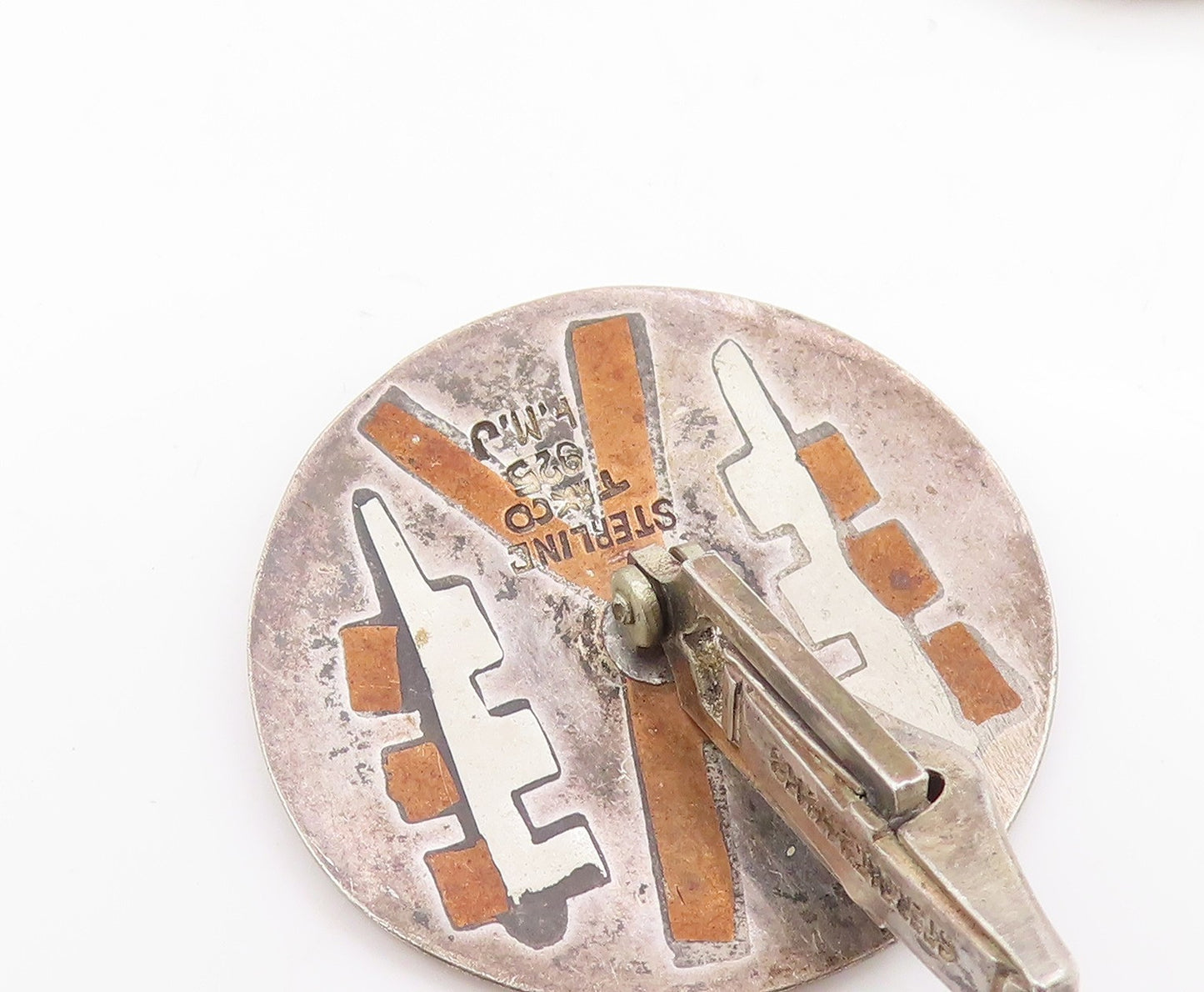 925 Sterling Silver Vintage Cufflinks TAXCO Aztec Geometric Inlay Discs  TR4190