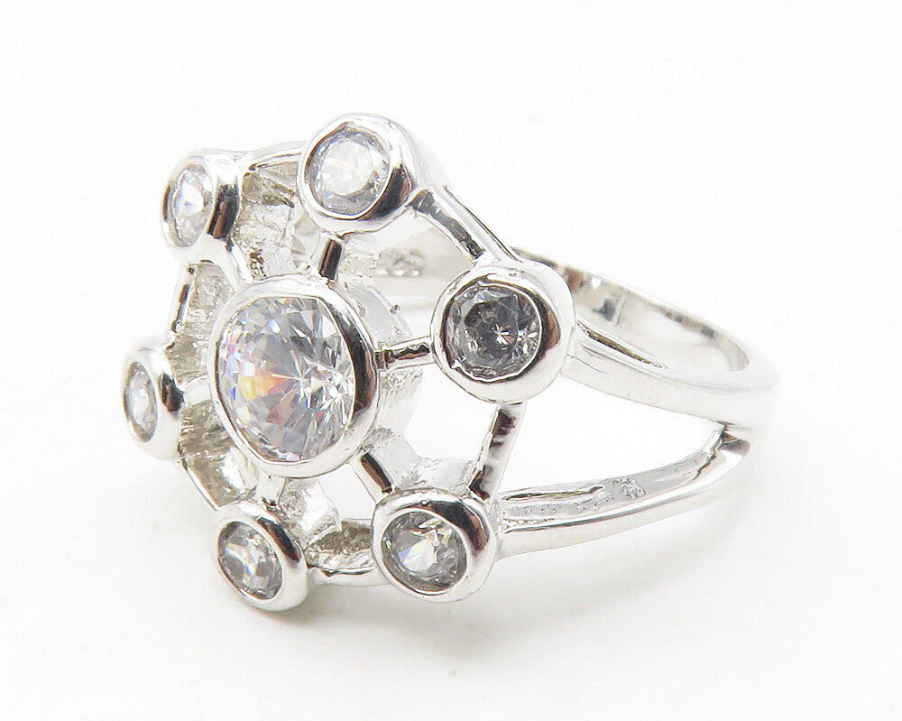 925 Sterling Silver  Sparkling Cubic Zirconia Floral Band Ring Sz 6  RG11902