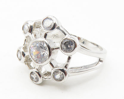 925 Sterling Silver  Sparkling Cubic Zirconia Floral Band Ring Sz 6  RG11902