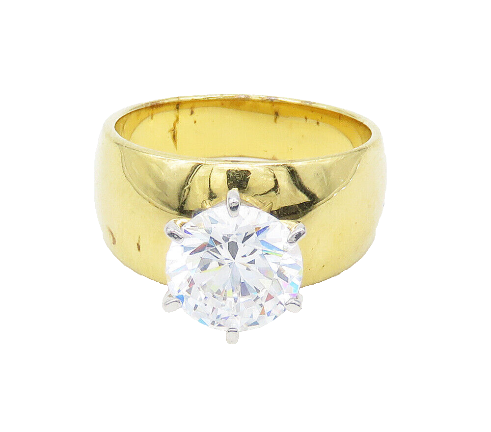 925 Sterling Silver  Cubic Zirconia Gold Plated Solitaire Ring Sz 7  RG15612