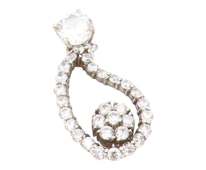 925 Sterling Silver  Vintage Sparkling Cubic Zirconia Floral Pendant  PT19753