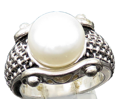 925 Sterling Silver  Vintage Freshwater Pearl Cocktail Ring Sz 7.5  RG20805