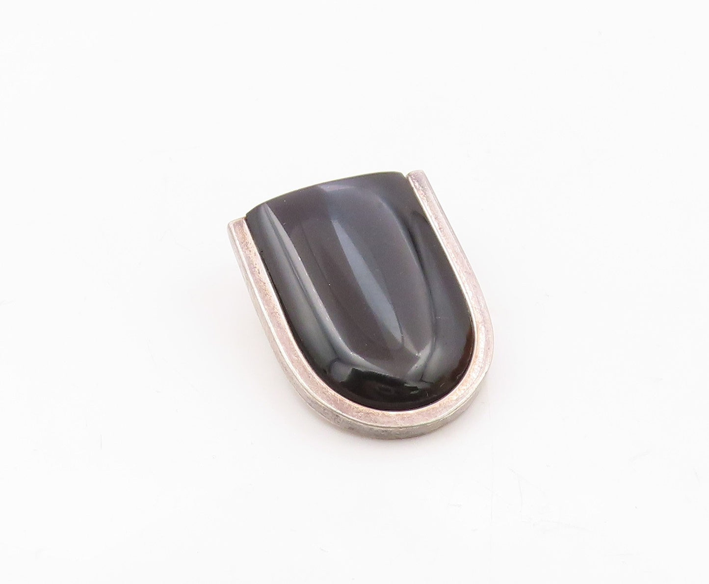 925 Sterling Silver  Vintage Black Onyx Modernish UShape Pendant  PT14014
