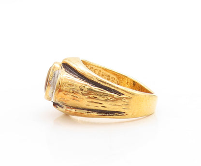 925 Sterling Silver Vintage Ring UNCAS Gold Plated Tigers Eye & CZ Sz 10 RG31164