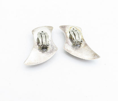 MEXICO 925 Sterling Silver Vintage Shiny Modernist Non Pierce Earrings EG2715