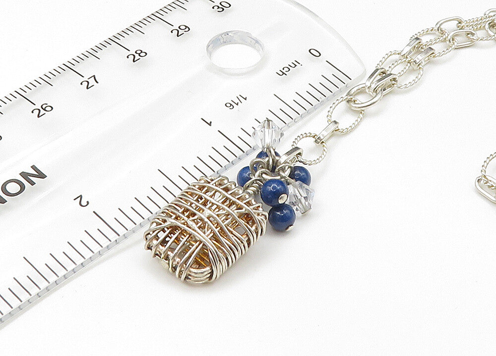 925 Sterling Silver  Vintage Lapis Lazuli Paw Print Chain Necklace  NE3574