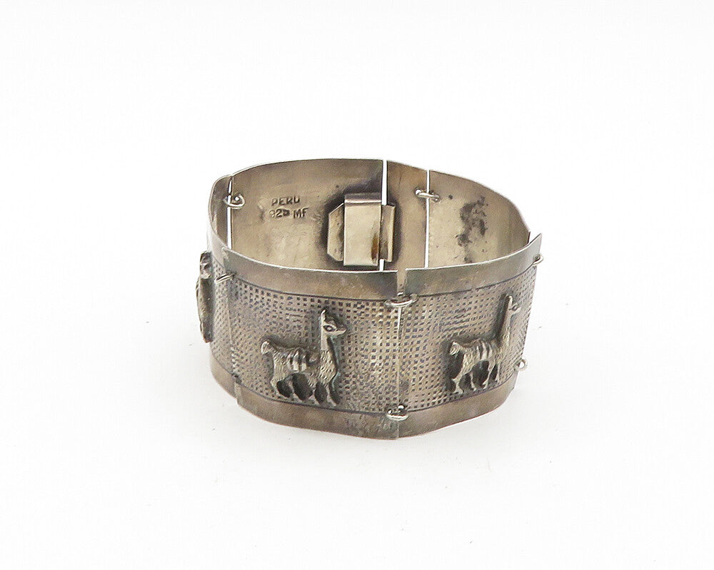PERU 925 Sterling Silver  Vintage Dark Tone Alpaca Panel Chain Bracelet BT7507