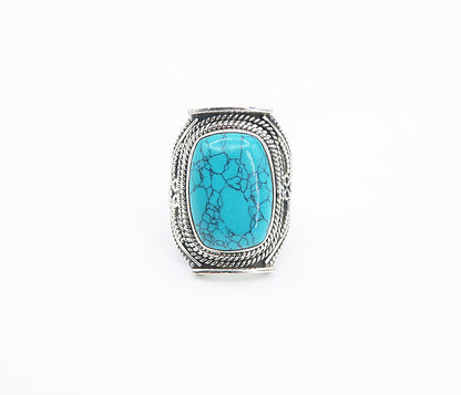 925 Sterling Silver  Cabochon Turquoise Rope Twist Cocktail Ring Sz 6  RG8531
