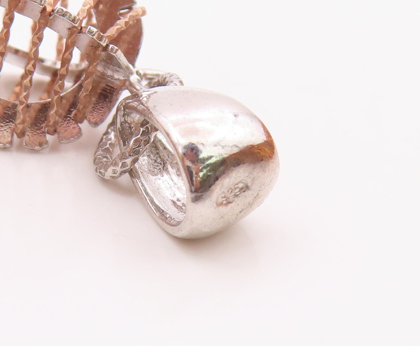 925 Sterling Silver  Shiny Two Tone Graduated Cage Drop Pendant  PT14516