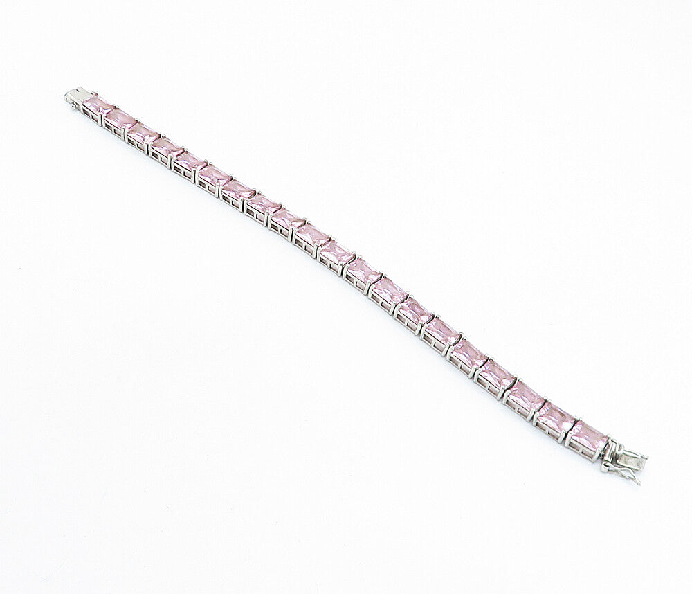 ROSS SIMON 925 Sterling Silver  Pink Cubic Zirconia Chain Bracelet  BT2534