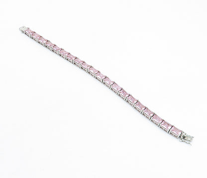 ROSS SIMON 925 Sterling Silver  Pink Cubic Zirconia Chain Bracelet  BT2534