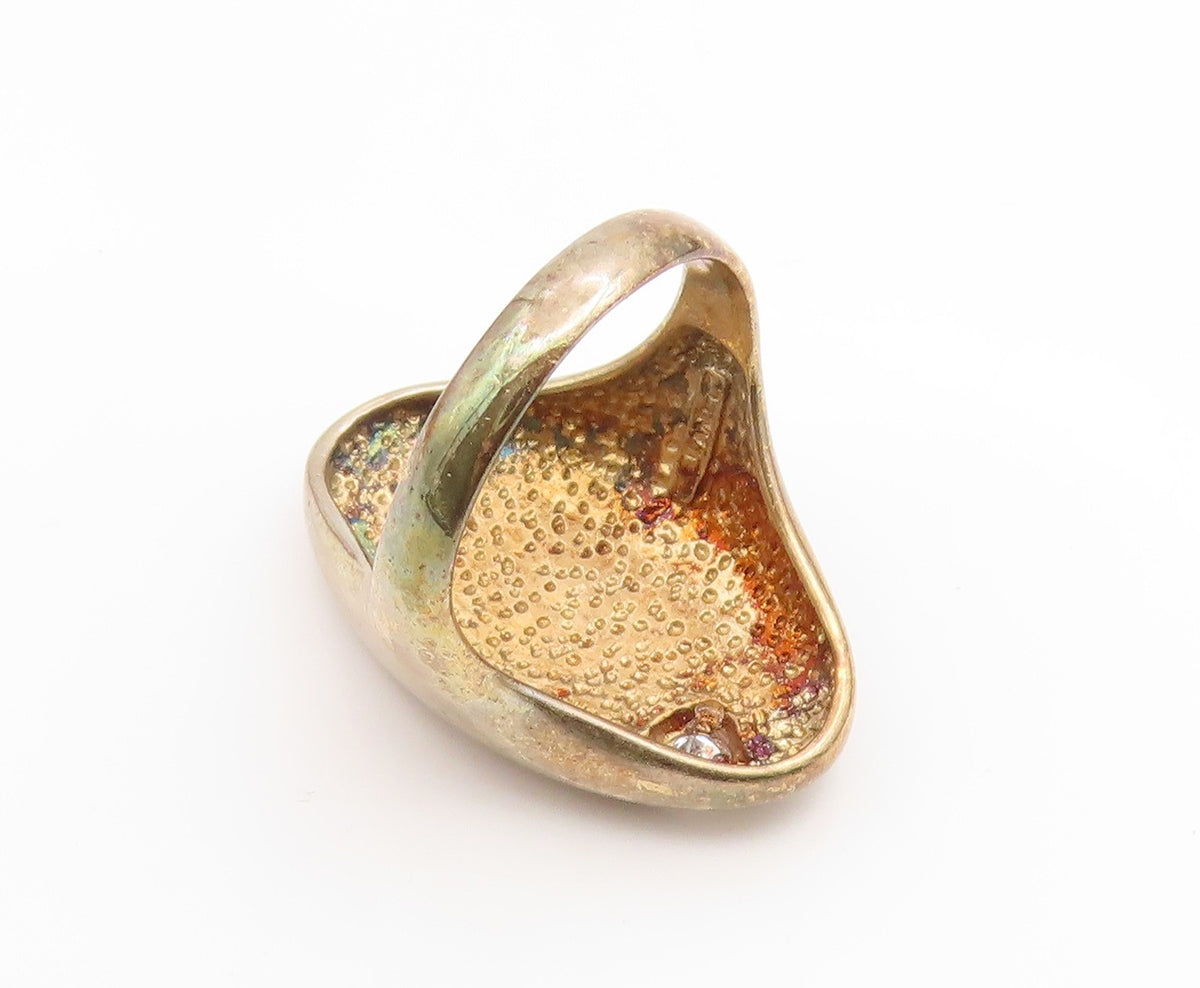 925 Sterling Silver Vintage Ring Gold Plated Topaz Textured  Band  Sz 8  RG35246