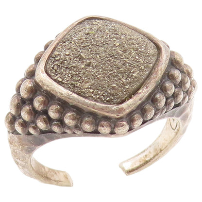 925 Sterling Silver Vintage Ring MICHAEL DAWKINS Drusy Quartz Band Sz 8 RG36452