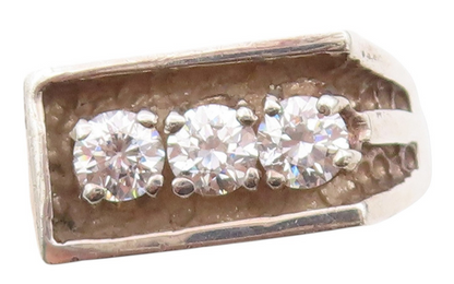 925 Sterling Silver Vintage Ring Three Stone CZ Geometric Design  Sz 10  RG33592