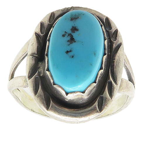SADIE RANDOLPH NAVAJO 925 Silver  Vintage Turquoise Cocktail Ring Sz 5 RG18327