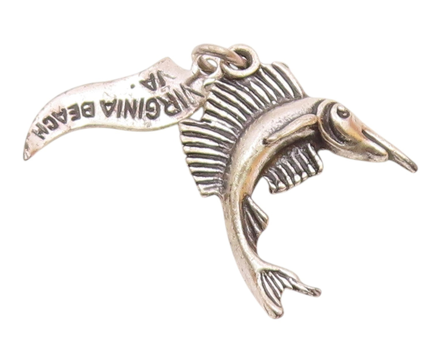925 Sterling Silver  Vintage Virginia Beach Swordfish Charm Pendant  PT21782