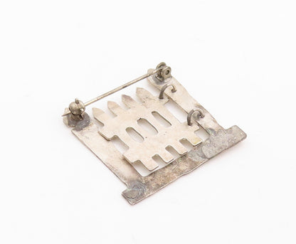 925 Sterling Silver Vintage Brooch Pin Solid Cutout Fenced Gate (OPENS)  BP11285