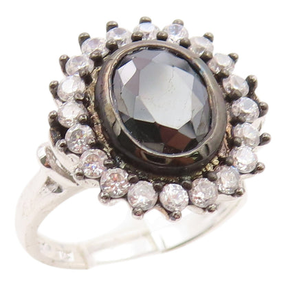 925 Sterling Silver Vintage Ring Sapphire Halo Topaz Flower Band  Sz 7  RG35635